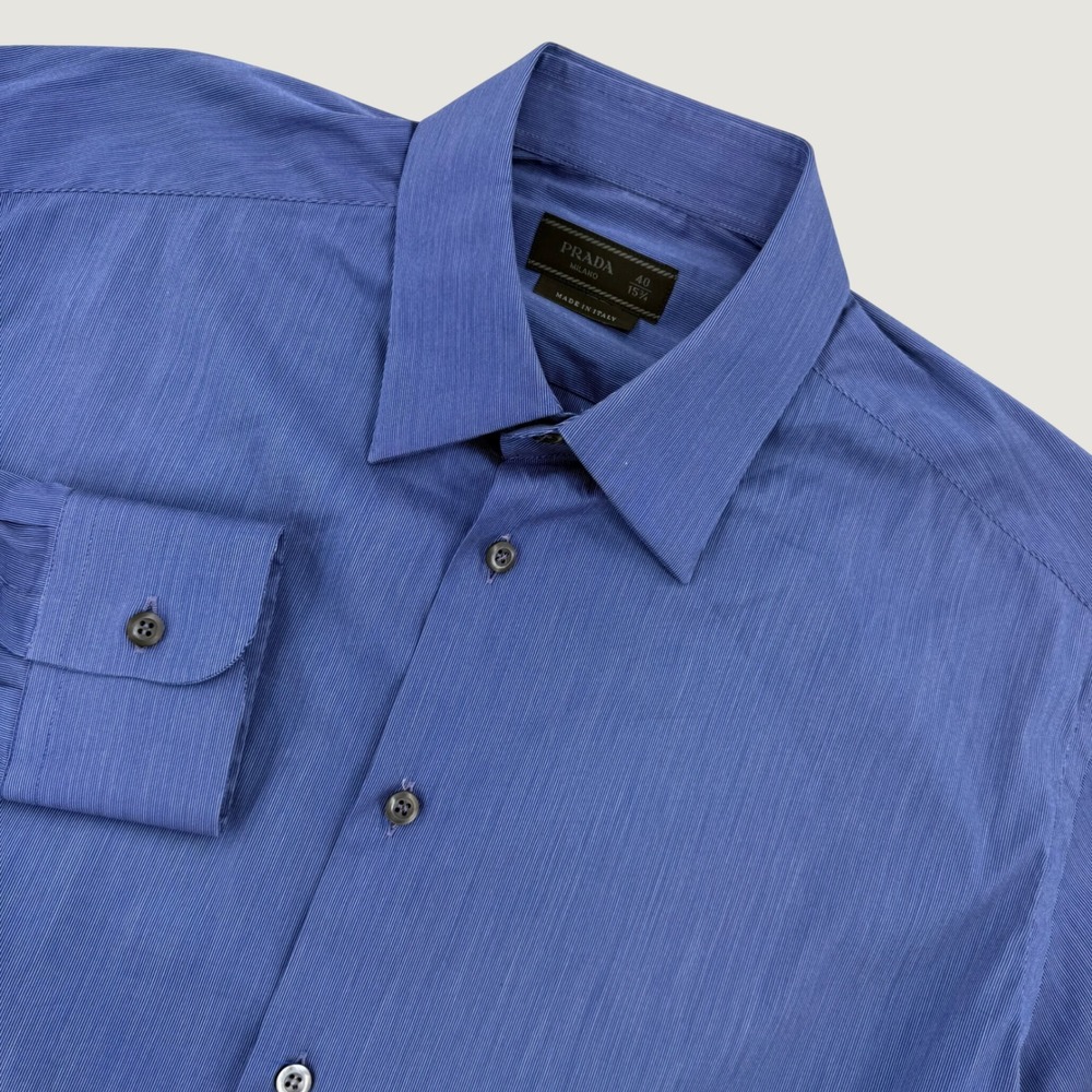 Prada Milano Dress Shirt Mens 40 15.75 / Medium Blue Micro Stripe Italy Luxury